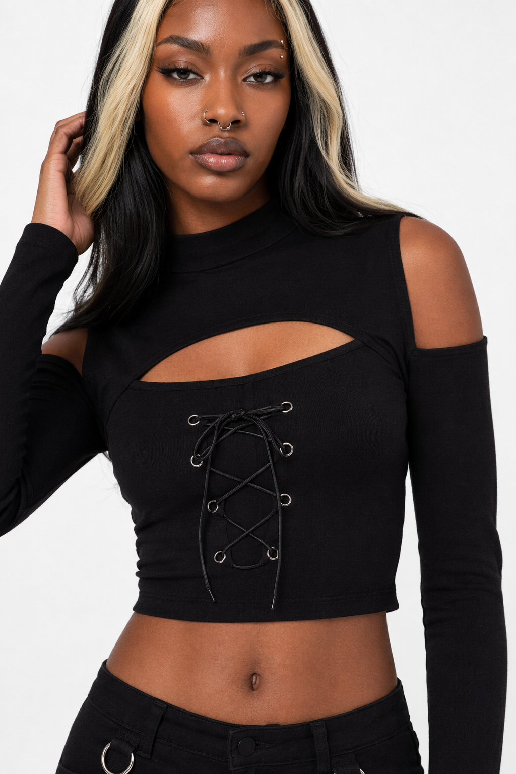 Black Cut Out Crop Top Black