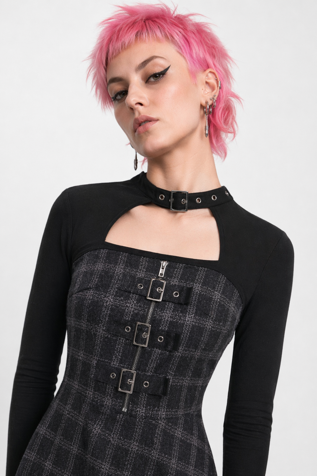 Stylish Grey Checkered Dress Default