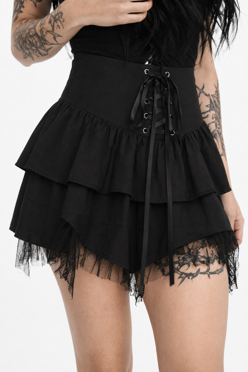 Madness Pleated Skirt: Black Grunge Black