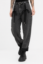 Black Lace-Up Denim Pants Black gray