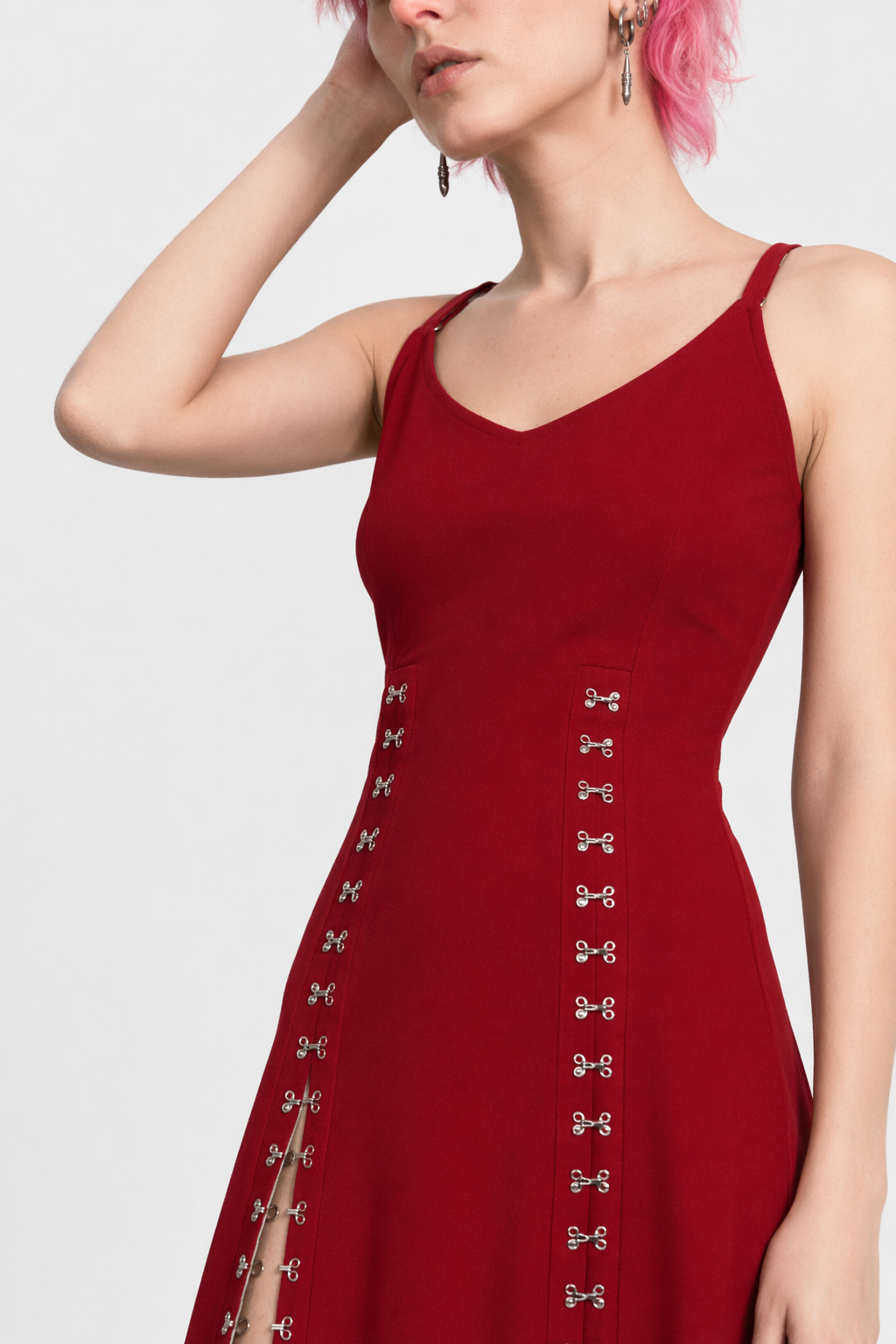 Grunge Eyelet Black Dress' red
