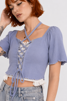 Ruffled Short Sleeve Casual Top blue