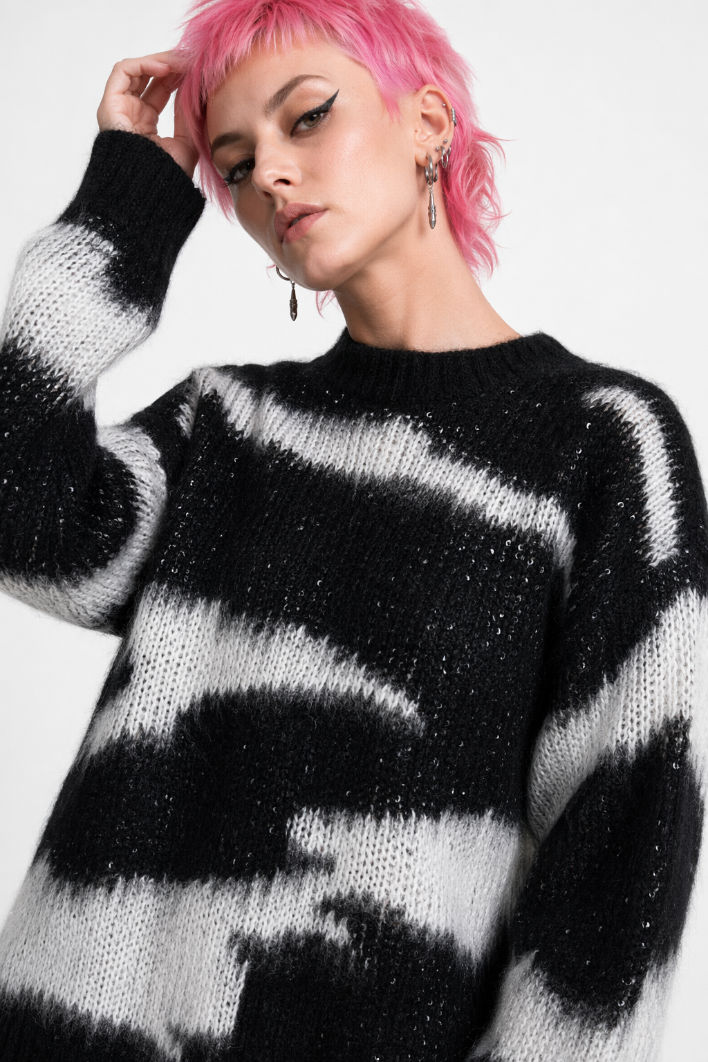 Black & White Tie Dye Sweater Default Title