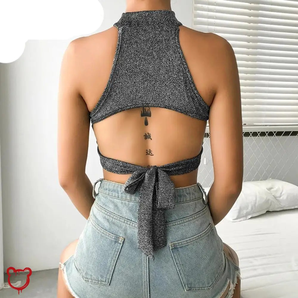 Agony Grey Grunge Crop Top S Clothing