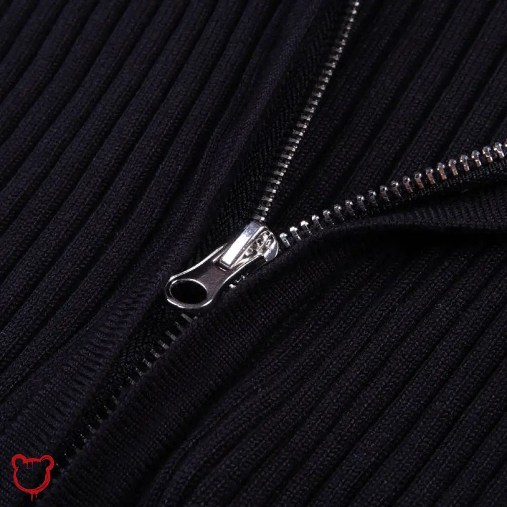 "Black Alt Grunge Ribbed Zip Top" - The Cursed Closet