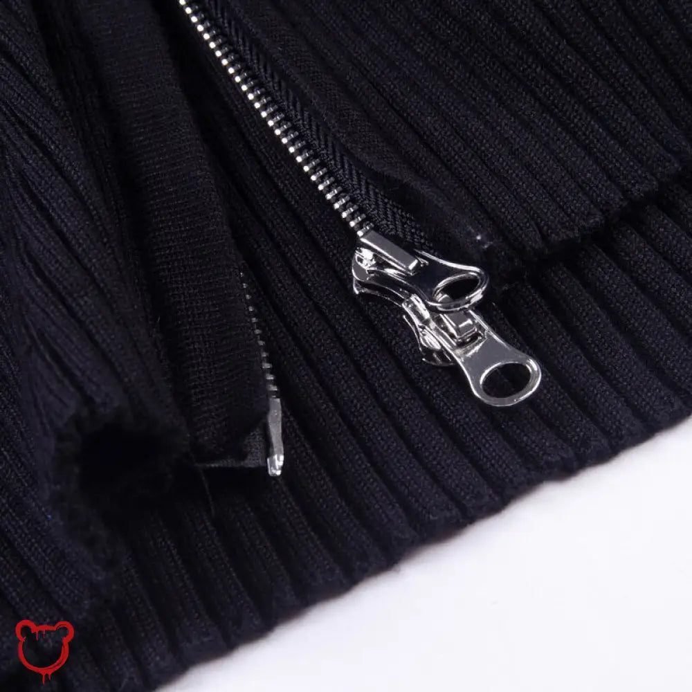 "Black Alt Grunge Ribbed Zip Top" - The Cursed Closet
