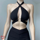 Black Alt Halter Crop Top / S Clothing