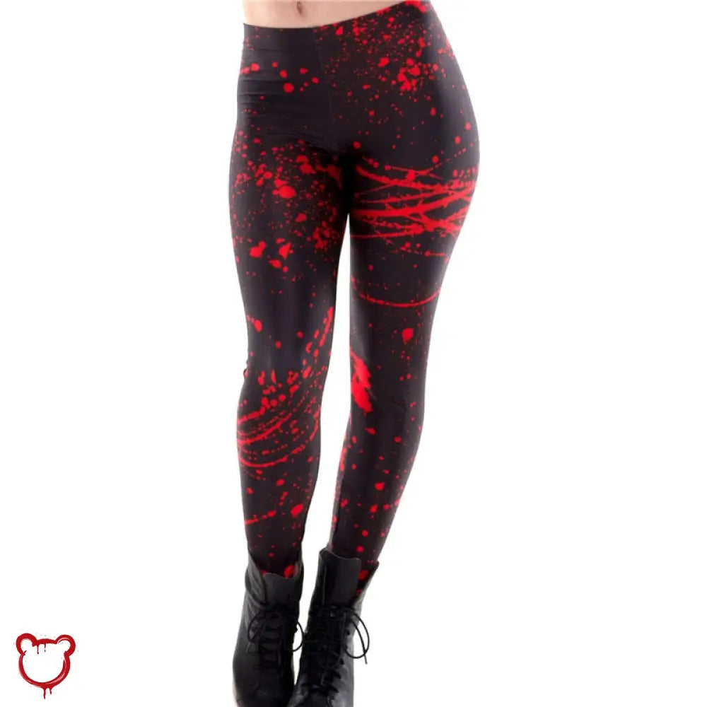 Black And Red Halloween Horror Leggings. Clothing