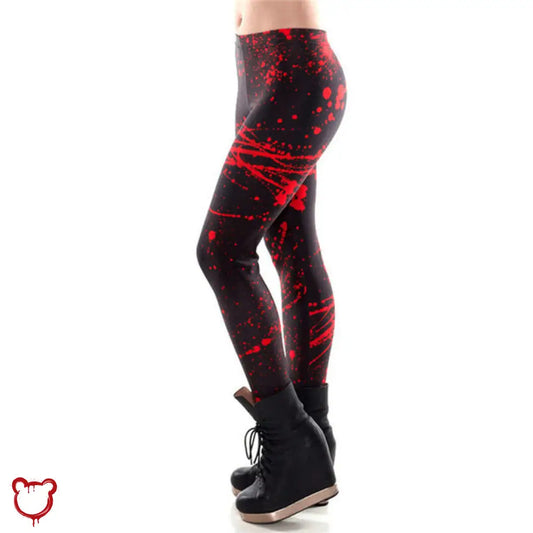 The Cursed Closet 'Spatter' Black and red blood spatter Halloween horror leggings at $19.99 USD