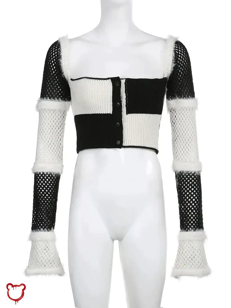 Black And White Fishnet Sweater: Toasty Chic. Clothing