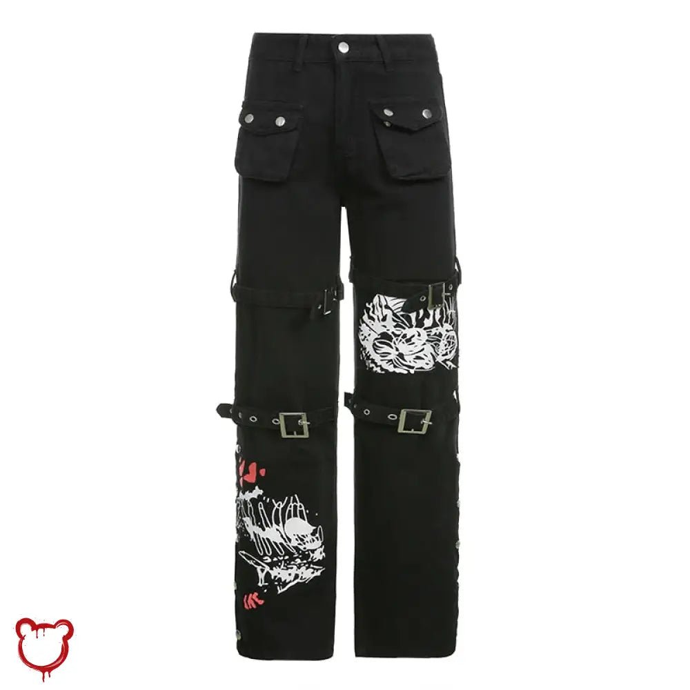 "Black Baggy Buckle Cargo Pants" - The Cursed Closet