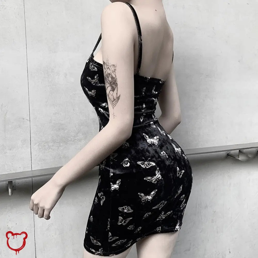 Black Butterfly Velvet Dress - The Cursed Closet