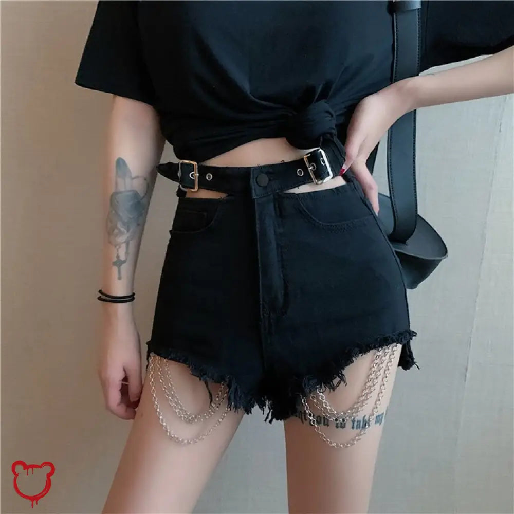 Black Chain Torn Shorts Clothing