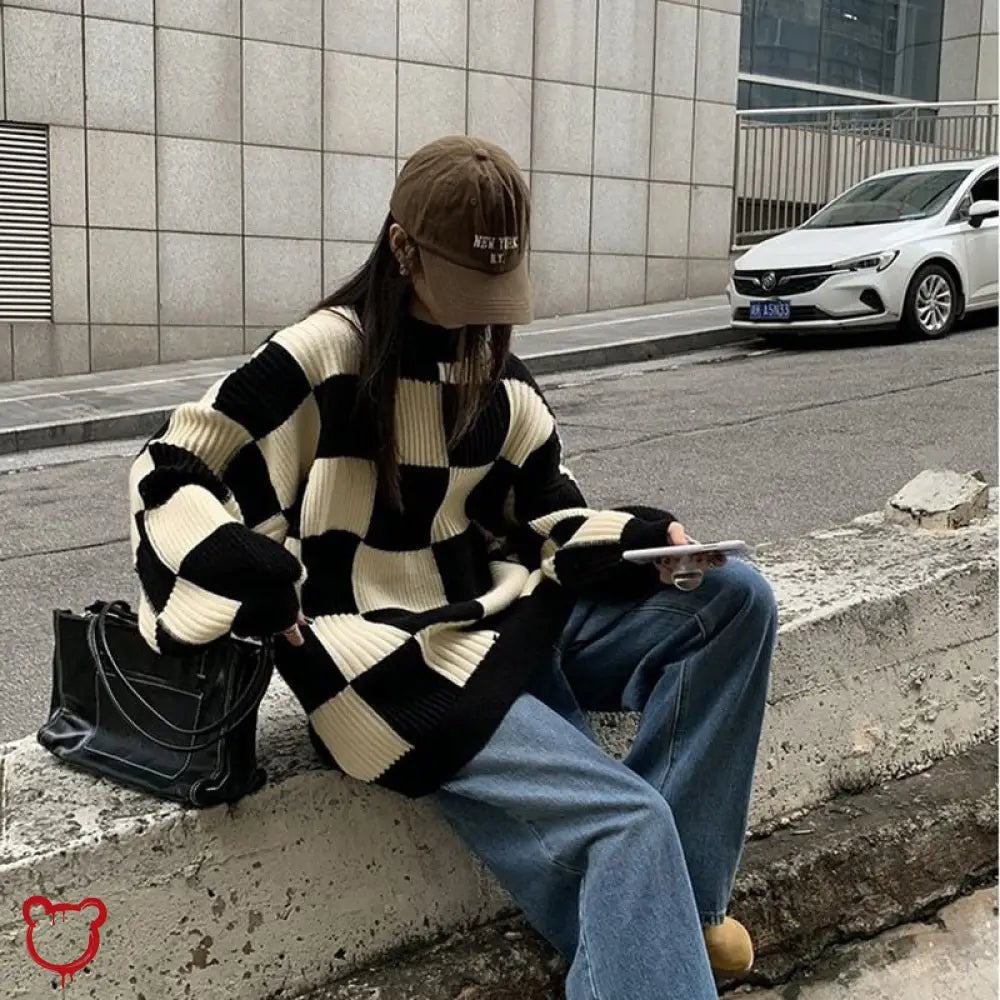 Black Checkerboard Sweater - The Cursed Closet