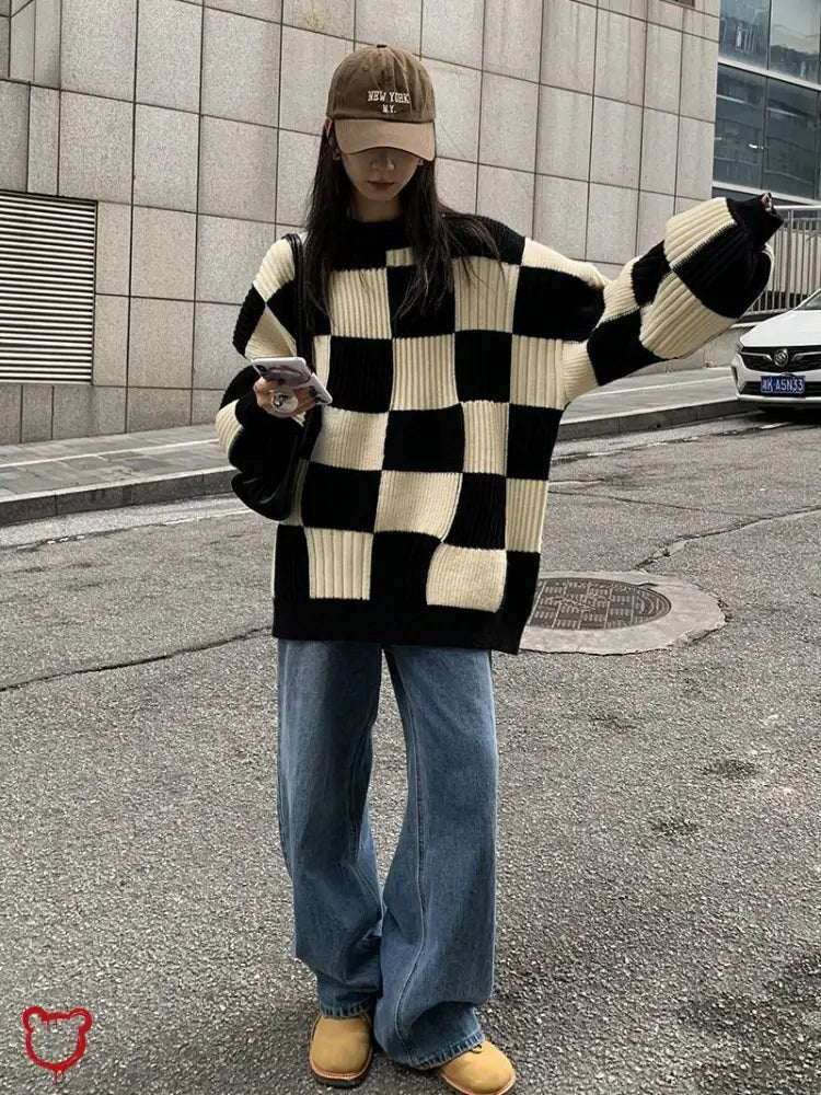Black Checkerboard Sweater - The Cursed Closet