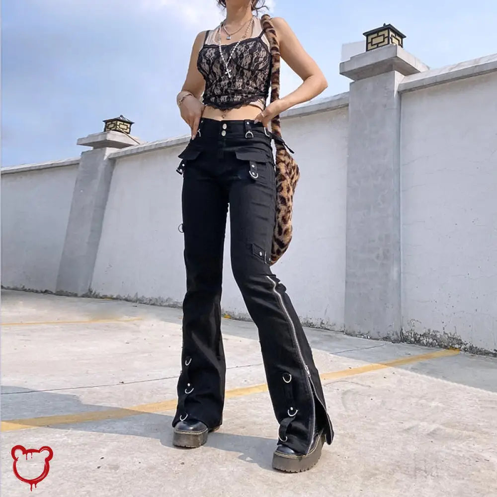 Black Denim Low Waist Pants Black / L Clothing