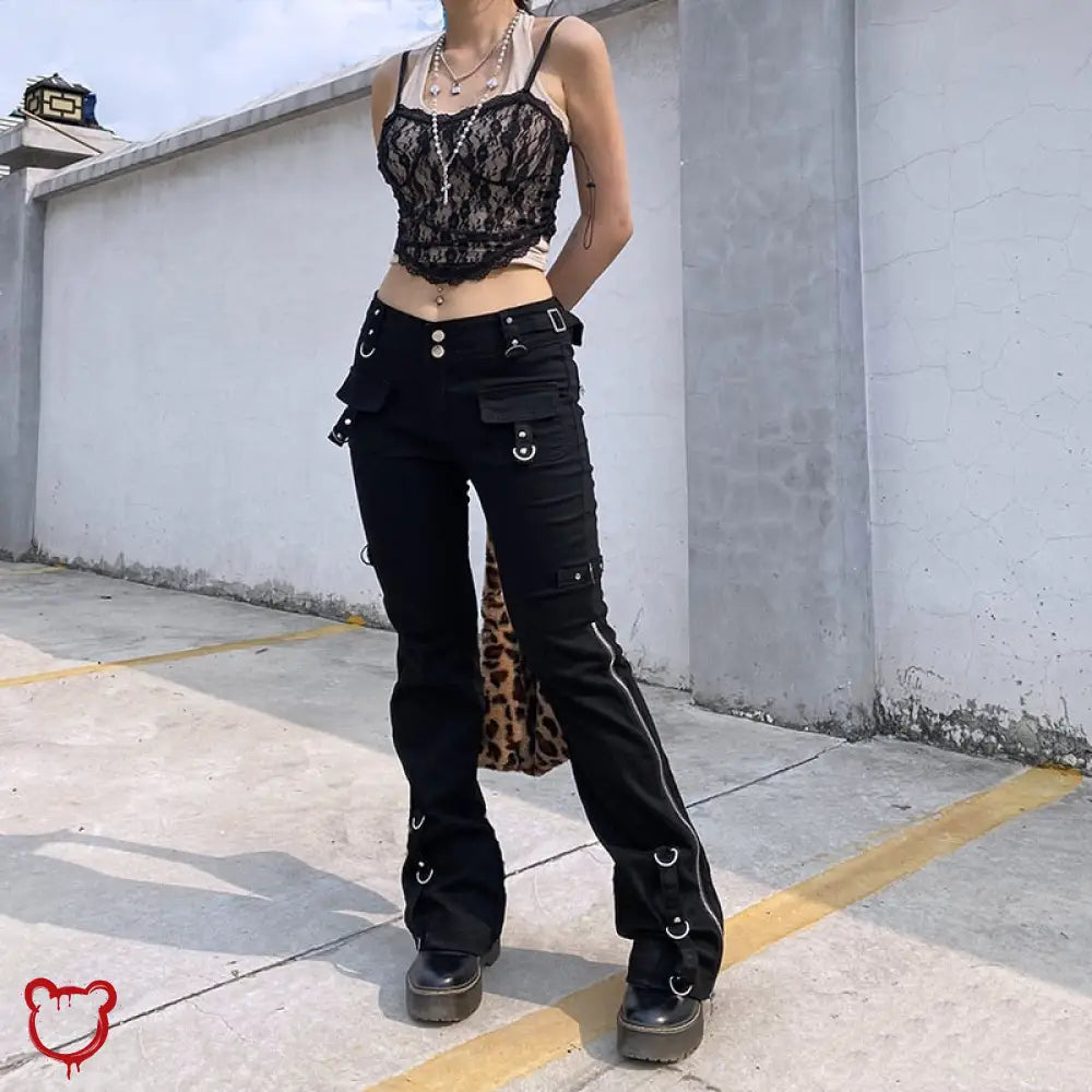 Black Denim Low Waist Pants Black / S Clothing