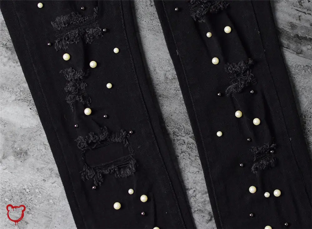 Black Distressed High Waist Jeans - The Cursed Closet