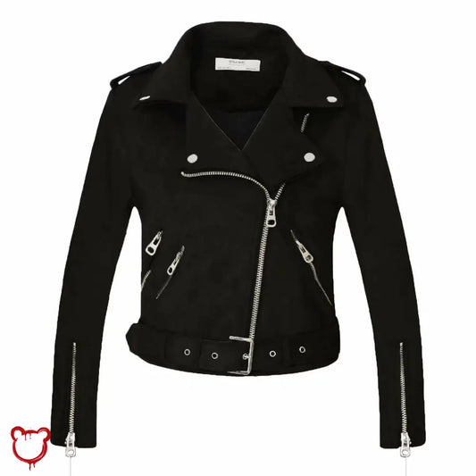 Black Faux Suede Biker Jacket X009 / S Clothing