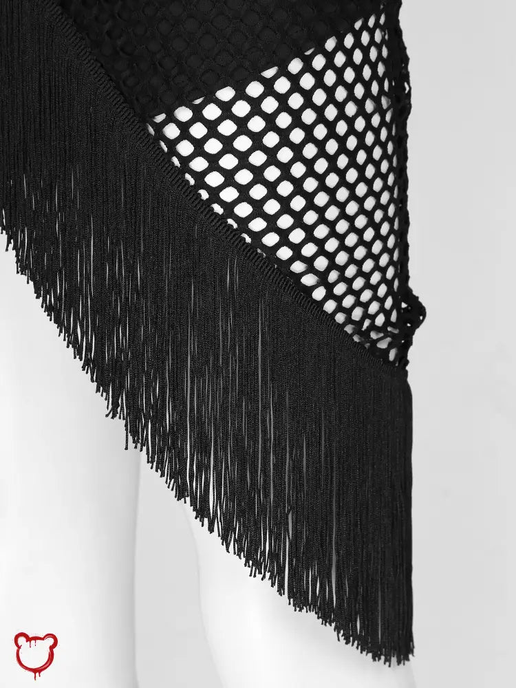 Black Fishnet Fringe Skirt Clothing