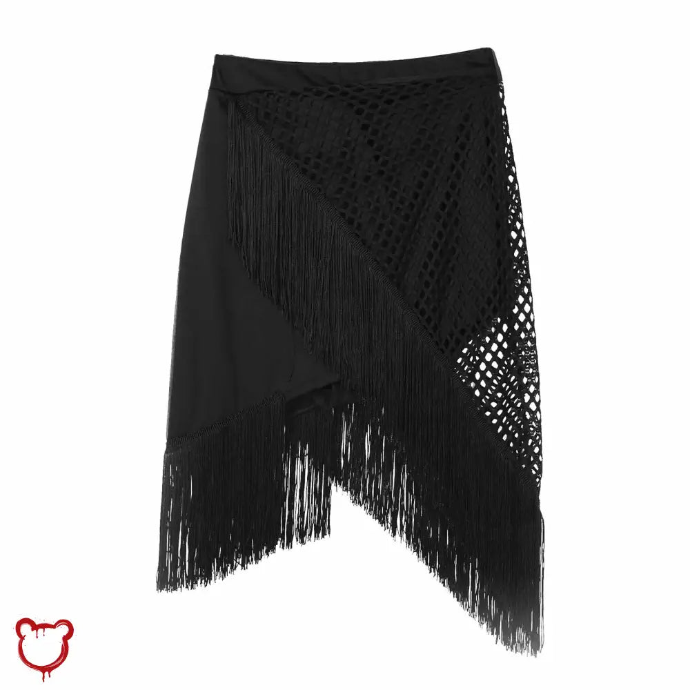 Black Fishnet Fringe Skirt Clothing