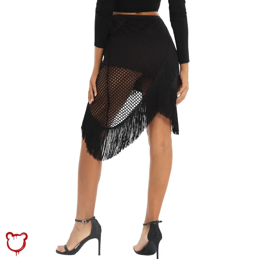 Black Fishnet Fringe Skirt Clothing