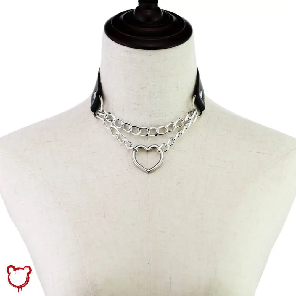 "Black Goth Heart Chain Choker" - The Cursed Closet