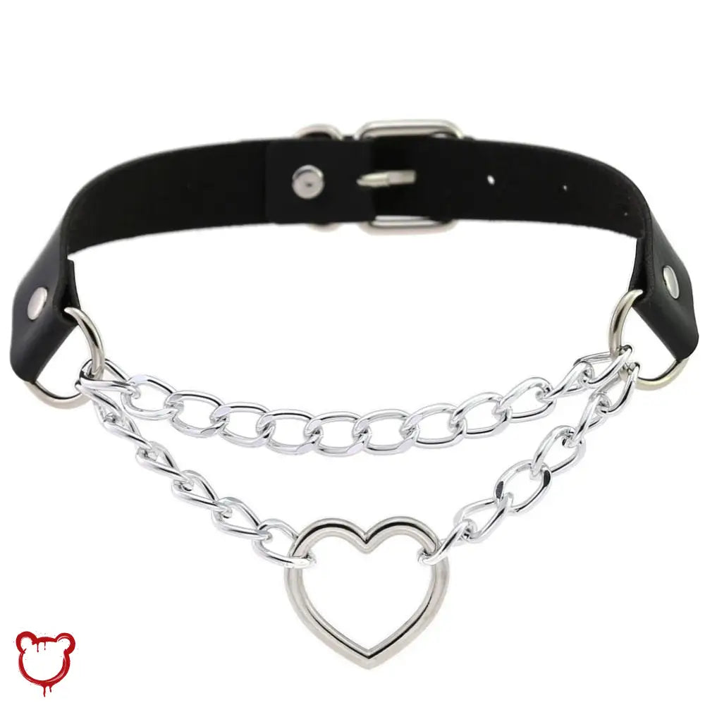 Black Goth Heart Chain Choker Jewellery