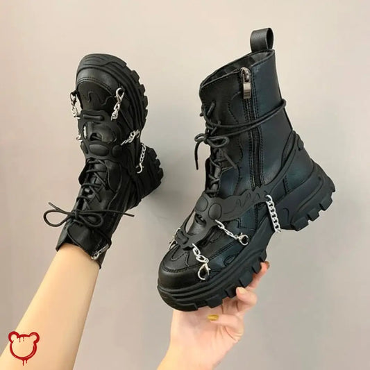 Black Goth Leather Ankle Boots Black / 5 Footwear
