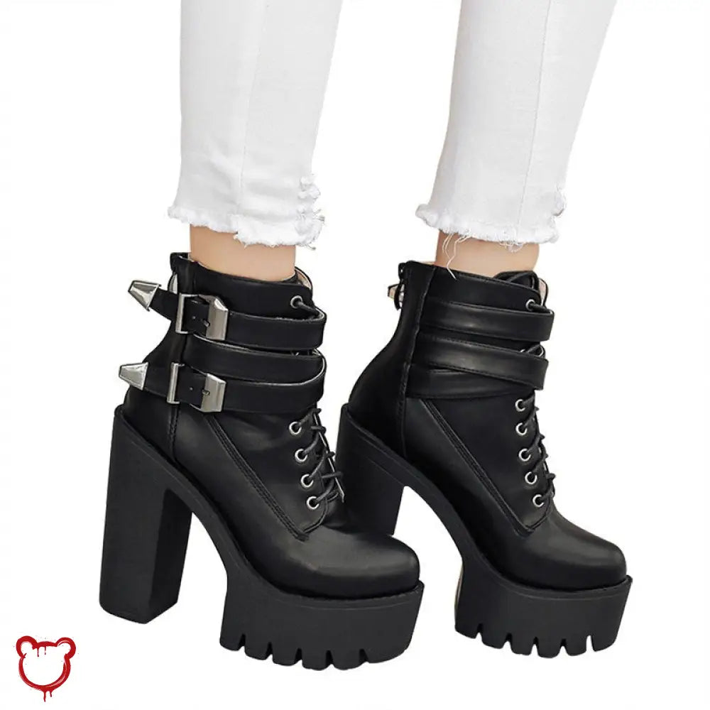 Black Goth Platform Boots By Gatekeeper Black / 8 Footwear