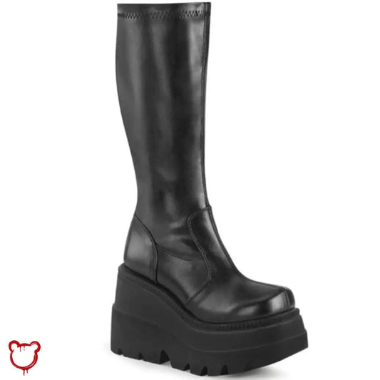 The Cursed Closet 'Deceiver' Black faux leather mega platform boots at $59.99 USD