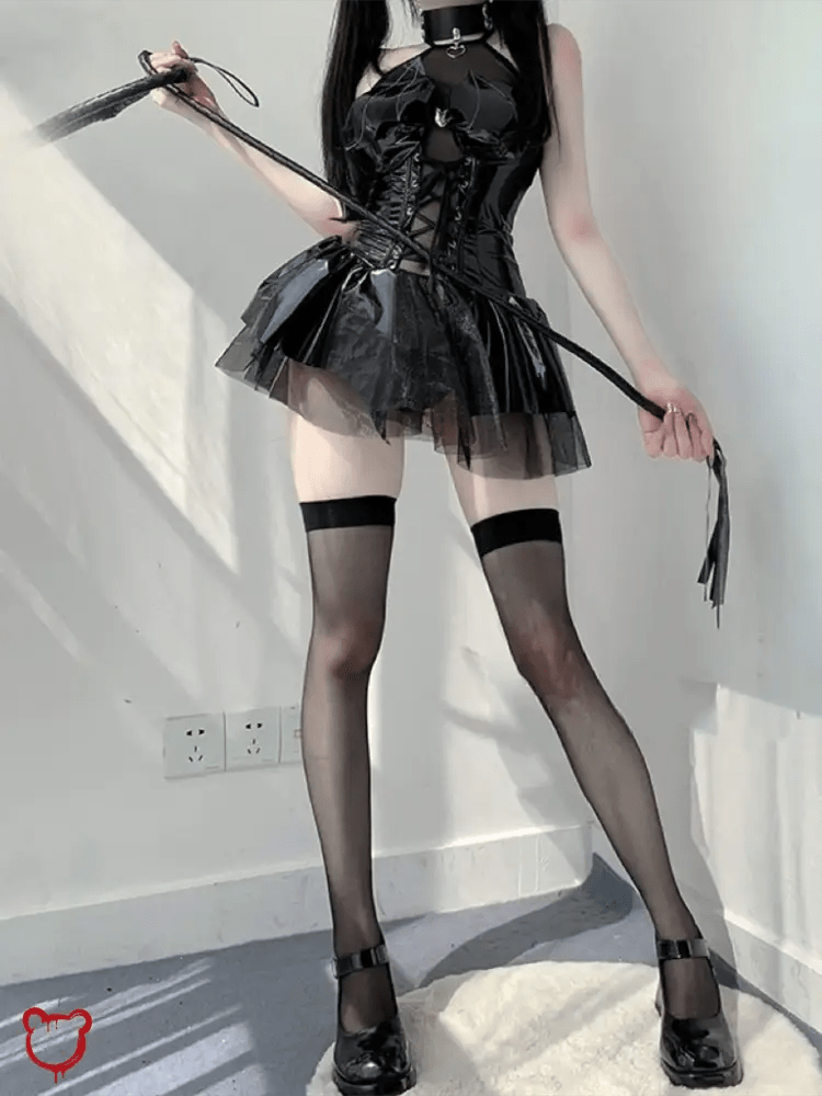 "Black Goth PU Leather Lingerie Set" - The Cursed Closet