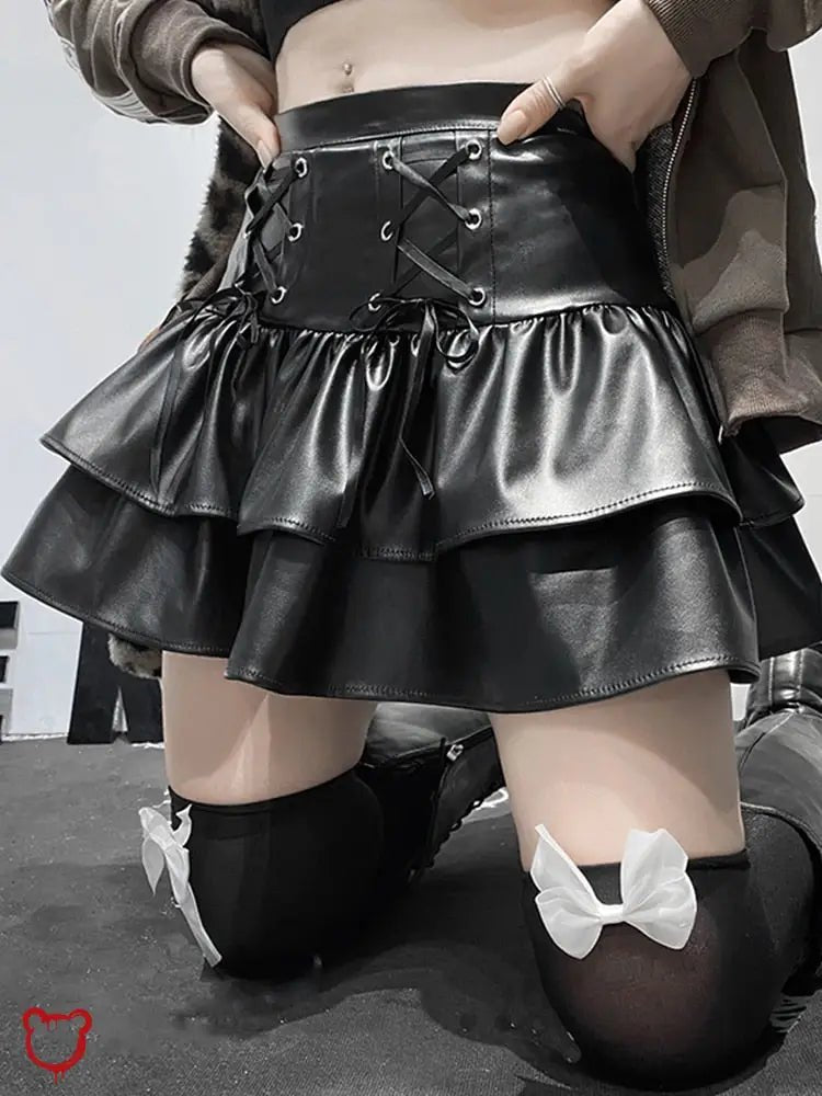 "Black Goth PU Leather Skirt - The Cursed Closet