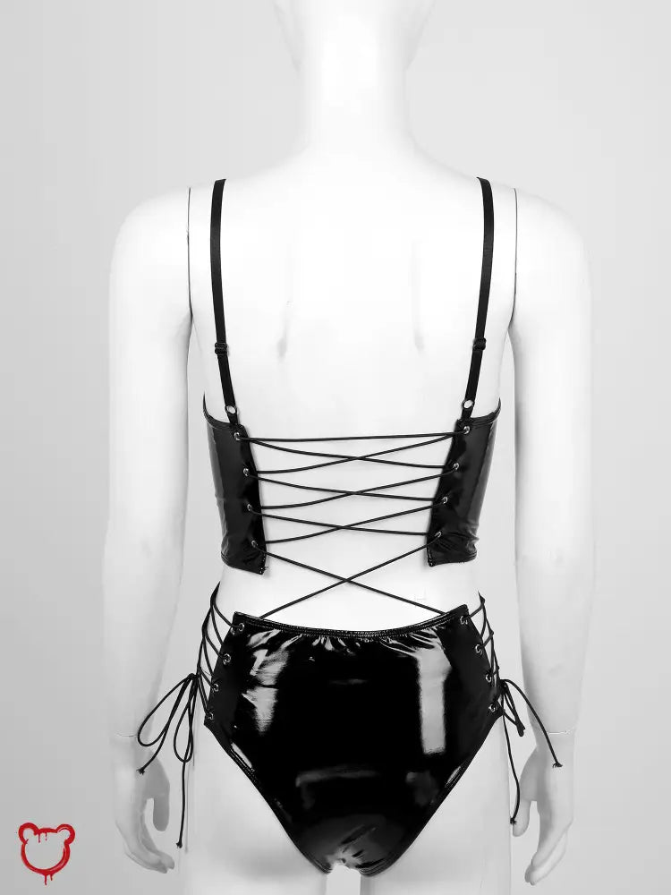 Black Goth Wet Look Bodysuit. / L Clothing