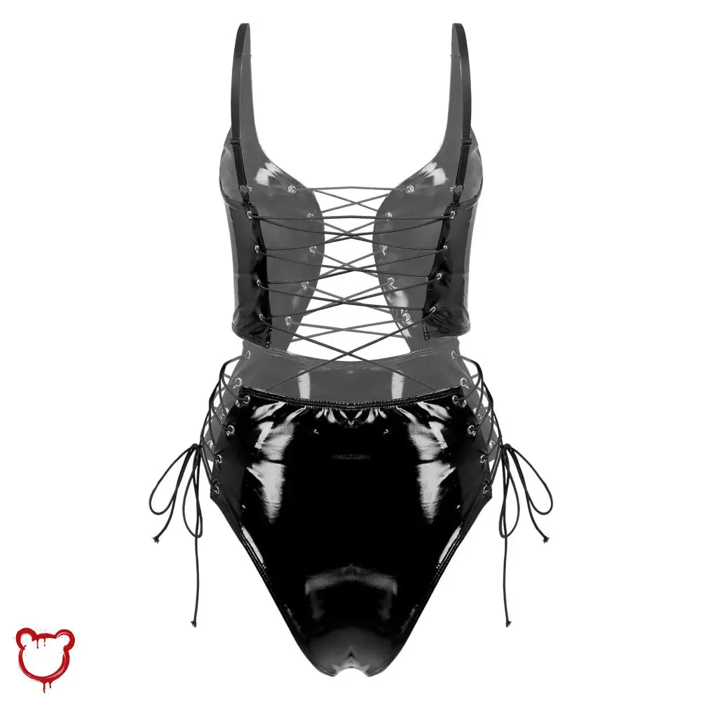 Black Goth Wet Look Bodysuit. - The Cursed Closet