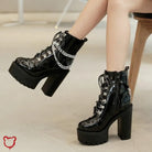 Black Gothic Chain Ankle Boots Footwear