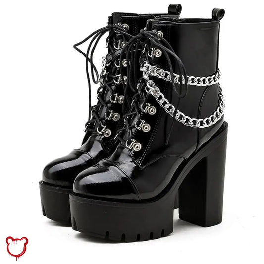 Black Gothic Chain Ankle Boots Footwear