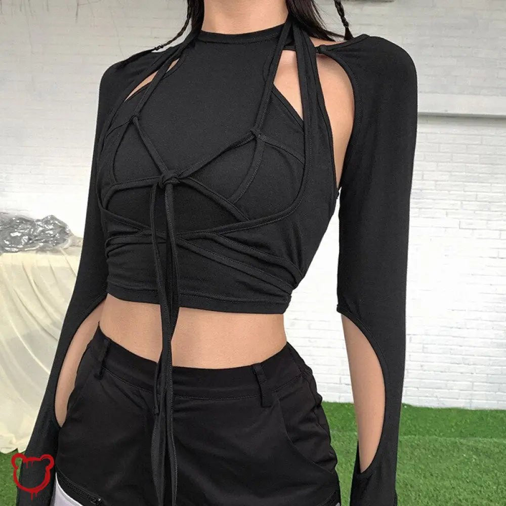 Black Gothic Lace - up Long Sleeve' - The Cursed Closet