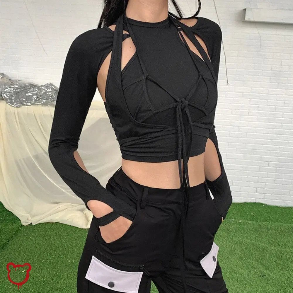 Black Gothic Lace - up Long Sleeve' - The Cursed Closet