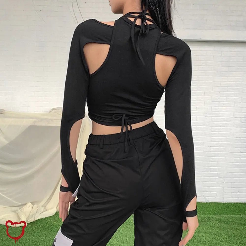 Black Gothic Lace - up Long Sleeve' - The Cursed Closet