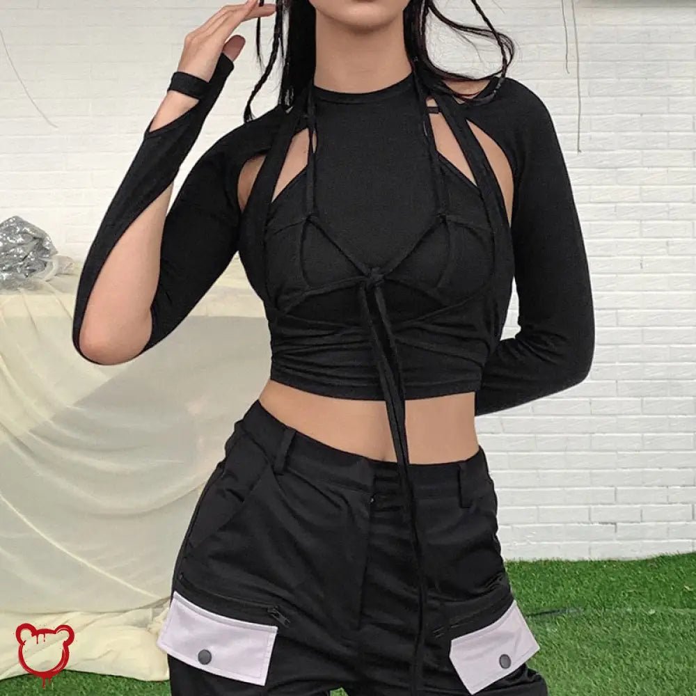 Black Gothic Lace - up Long Sleeve' - The Cursed Closet