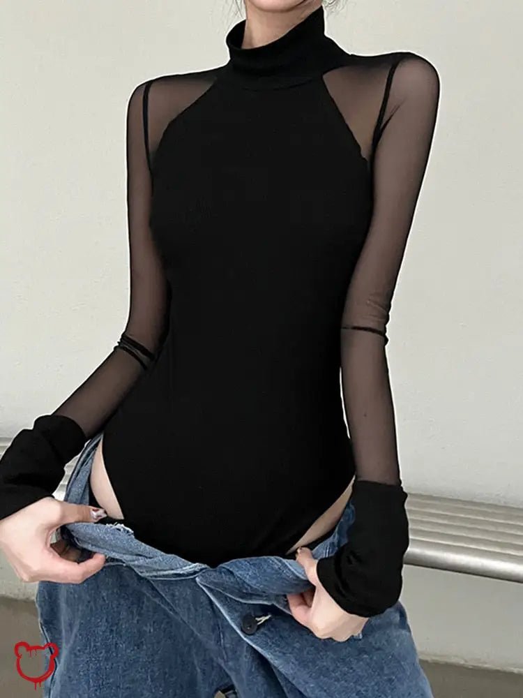 "Black Gothic Mesh Bodysuit" - The Cursed Closet