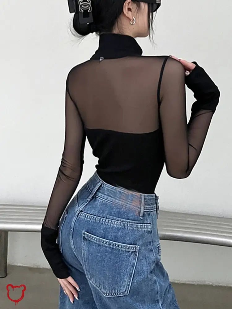 "Black Gothic Mesh Bodysuit" - The Cursed Closet