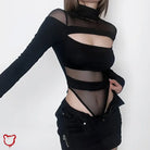 Black Gothic Mesh Bodysuit / M