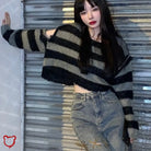 Black Grey Grunge Stripe Sweater Clothing