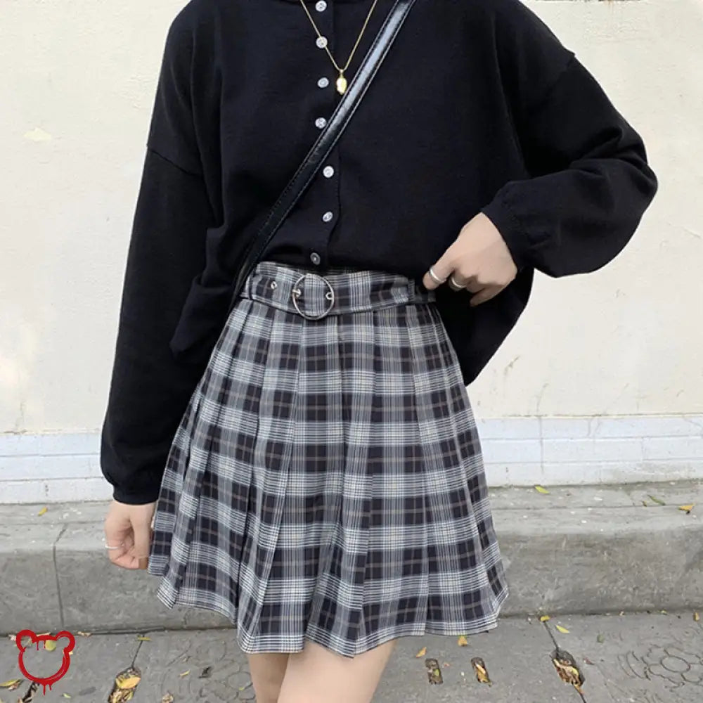 Black Grey Plaid Skirt / M Clothing