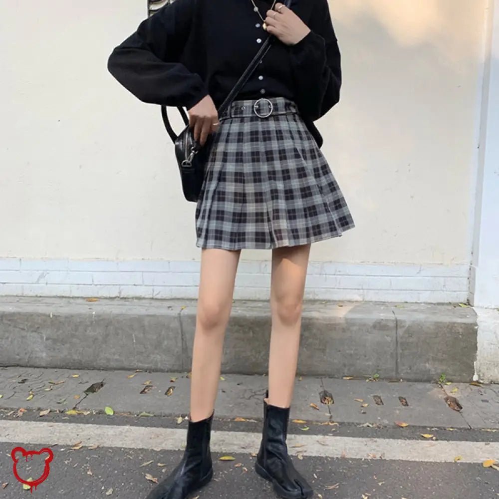 Black Grey Plaid Skirt - The Cursed Closet