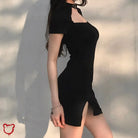 Black Grunge Bodycon Dress - Secret Clothing