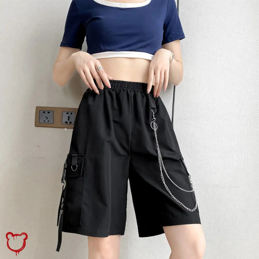 Black Grunge Cargo Harem Shorts Clothing