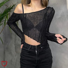 Black Grunge Crop Top Clothing